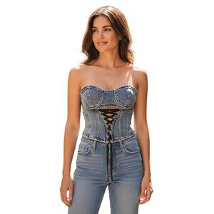 Retrofete Blue Denim Corset Top NWT - Size S